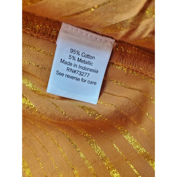 LC Lauren‎ Conrad Blouse Top Womens Medium Orange Gold Striped V Neck Drawstring - Picture 7 of 8